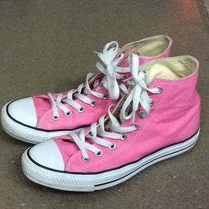 Pink converse hi tops size 9